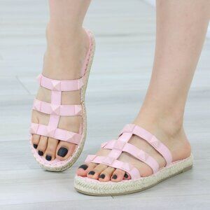 Espadrille Flat Sandal Open Toe Slip On Slider Pink Quilted Insoles Comfort